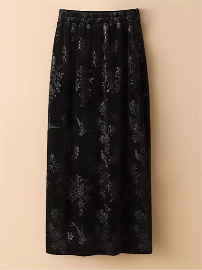 Vintage-Rock im chinesischen Stil aus besticktem Samt in A-Linie mit Schlitz