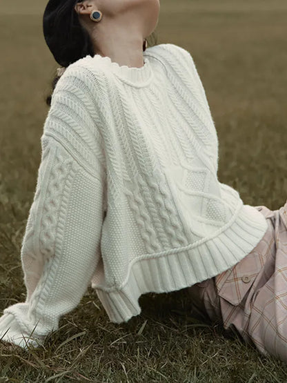 Vintage Crew Neck Cable Knit Sweater