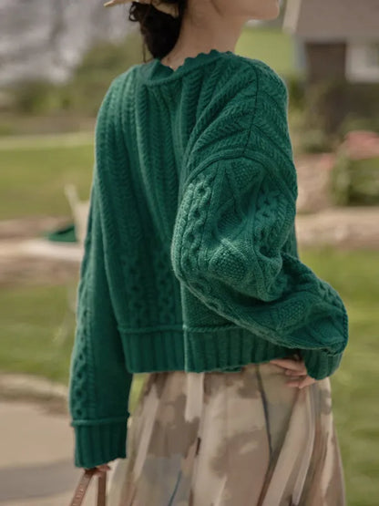 Vintage Crew Neck Cable Knit Sweater