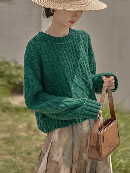 Vintage Crew Neck Cable Knit Sweater