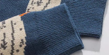 Vintage-Pullover mit niedlichem Cartoon-Gans-Intarsienmuster und Rundhalsausschnitt