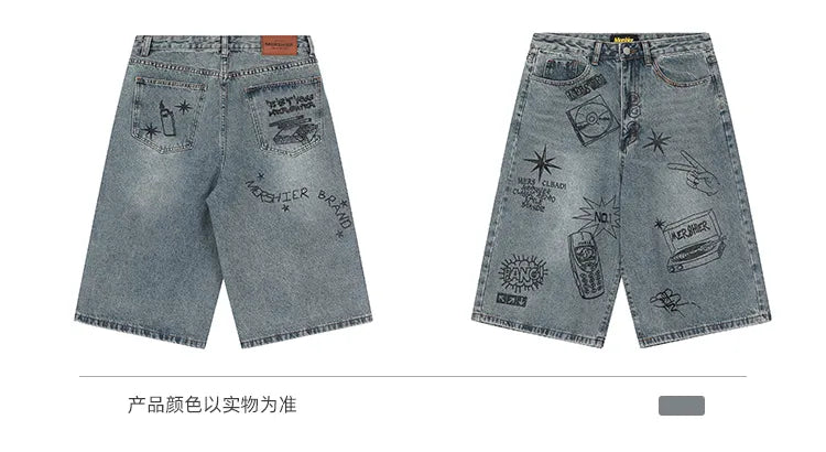 Vintage Designer Graffiti Denim Wide Leg Shorts BLAB