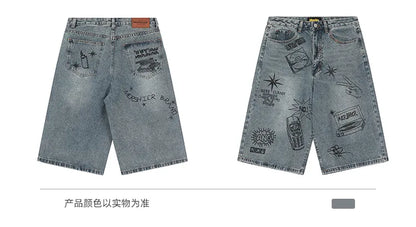 Vintage Designer Graffiti Denim Wide Leg Shorts BLAB