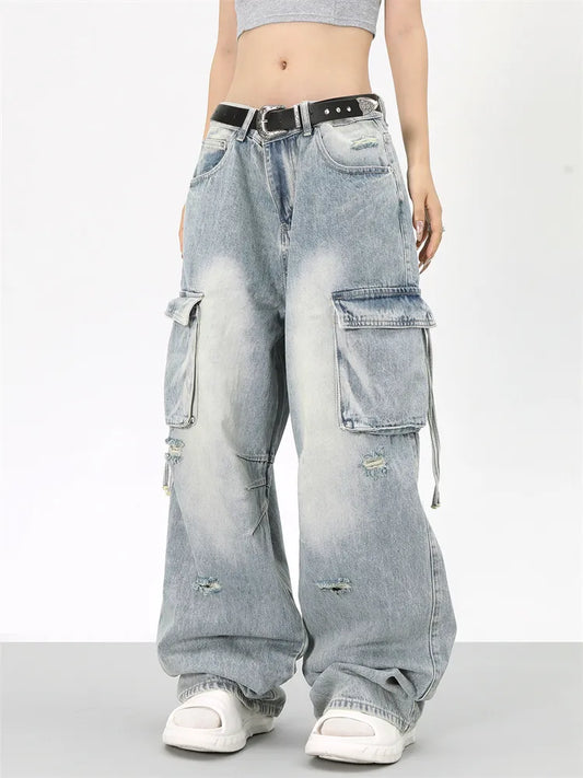 Vintage Distressed Baggy Cargo Jeans