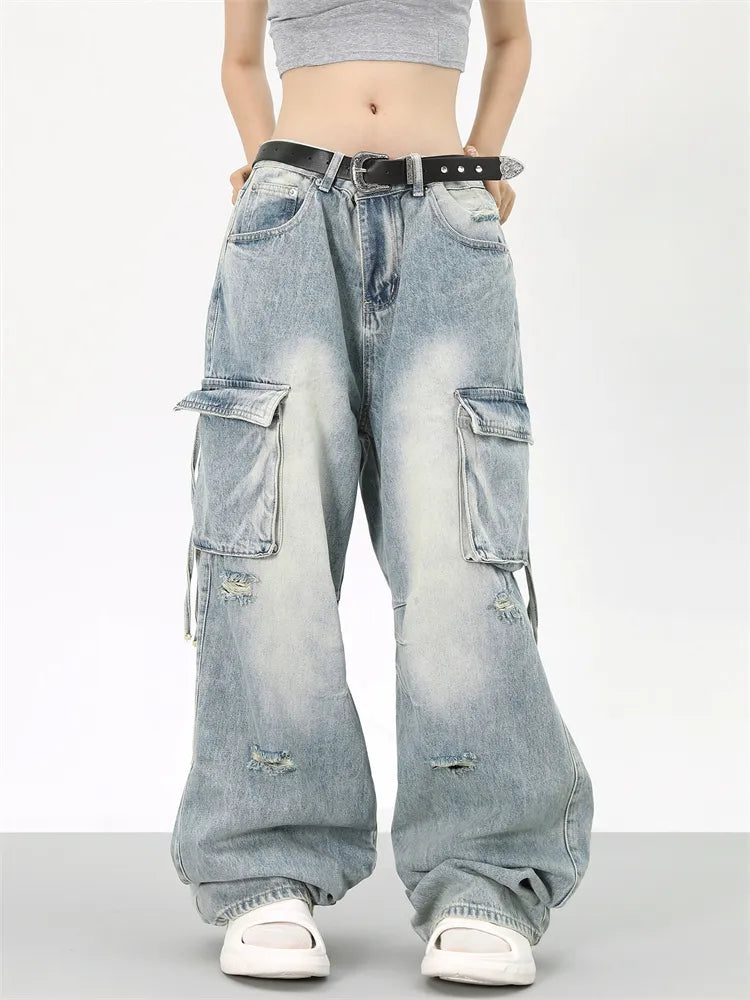 Vintage Distressed Baggy Cargo Jeans