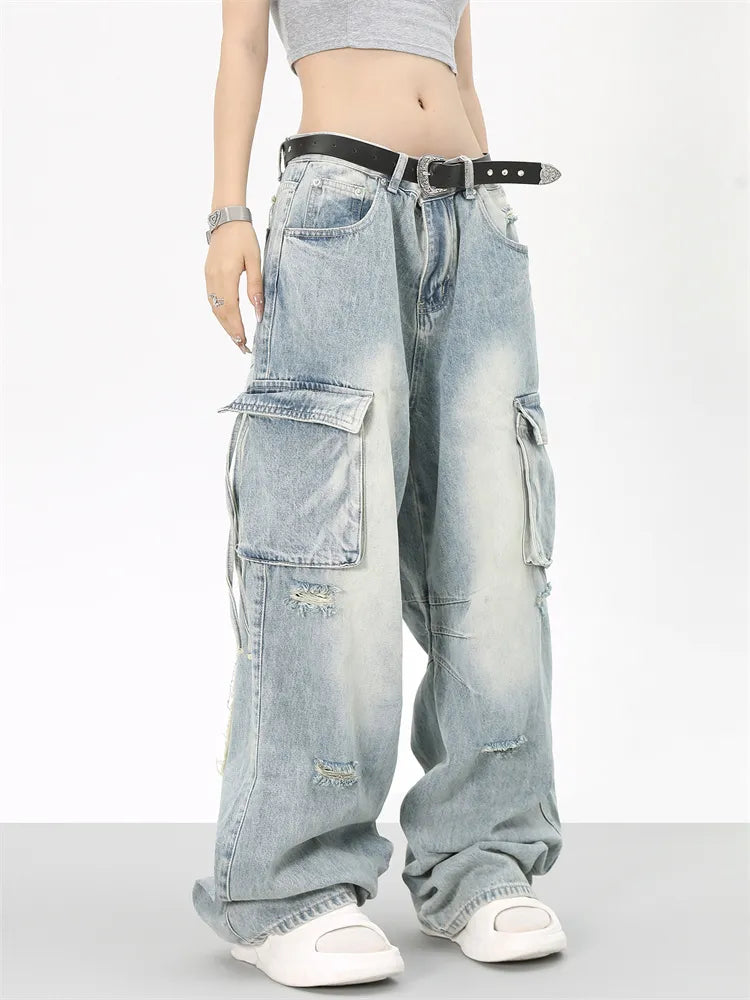 Vintage Distressed Baggy Cargo Jeans