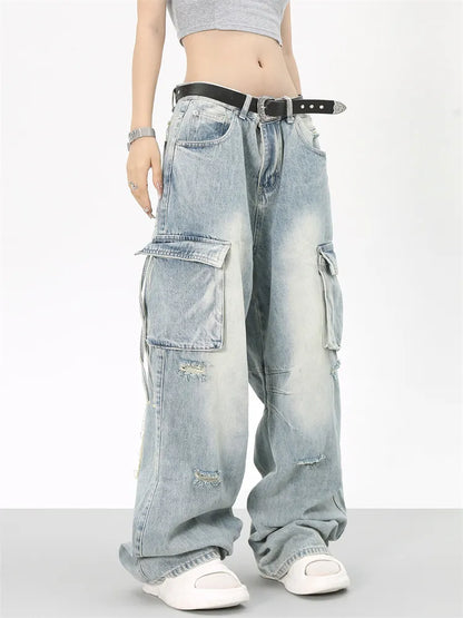 Vaqueros cargo holgados y desgastados vintage