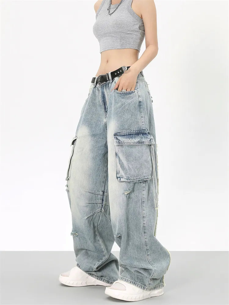 Vintage Distressed Baggy Cargo Jeans