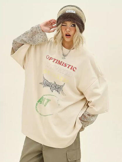 Vintage Fake Two Piece Letter Print T-shirt