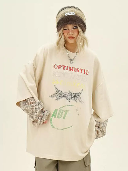 Vintage Fake Two Piece Letter Print T-shirt