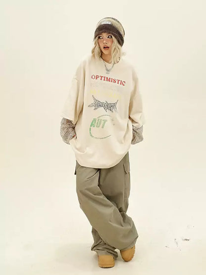 Vintage Fake Two Piece Letter Print T-shirt