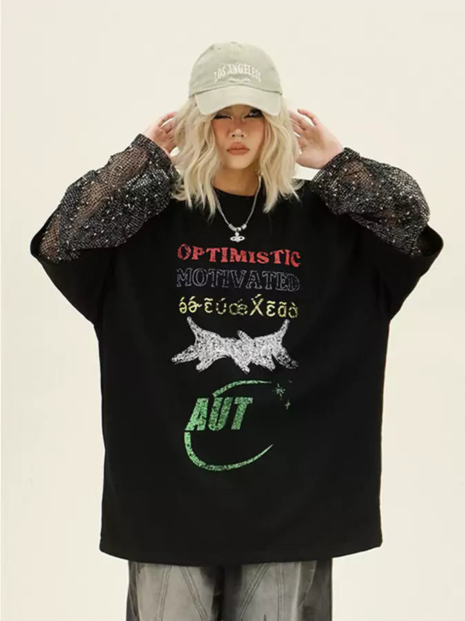 Vintage Fake Two Piece Letter Print T-shirt
