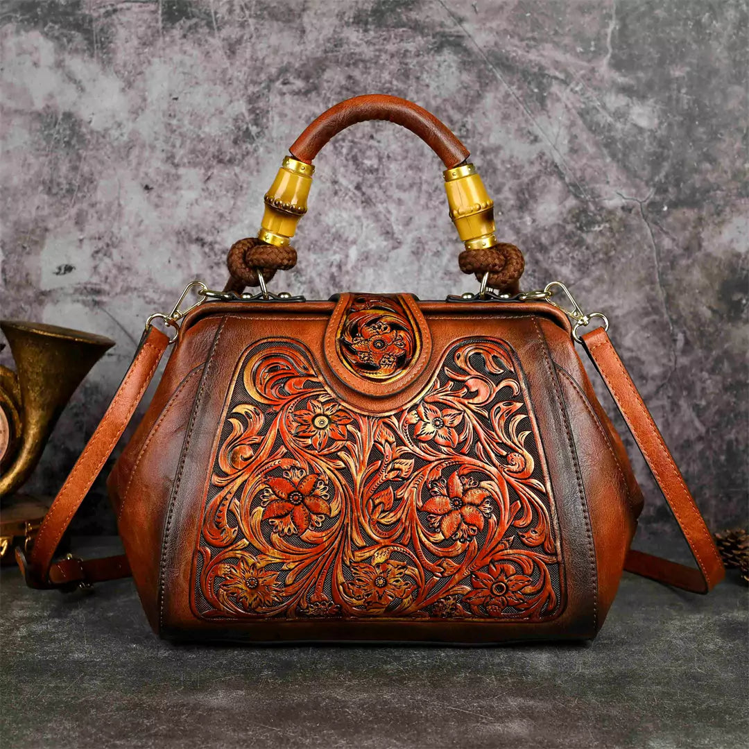 Vintage Floral Embossed Women’s Handbag Large Capacity Crossbody & Shoulder Bag