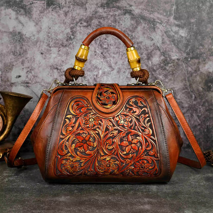 Vintage Damenhandtasche mit floralem Prägemuster, großes Fassungsvermögen, Umhängetasche &amp; Schultertasche 