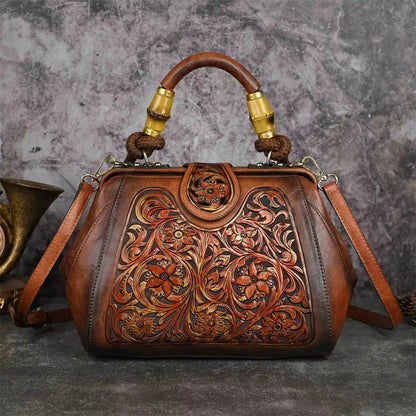 Vintage Damenhandtasche mit floralem Prägemuster, großes Fassungsvermögen, Umhängetasche &amp; Schultertasche 