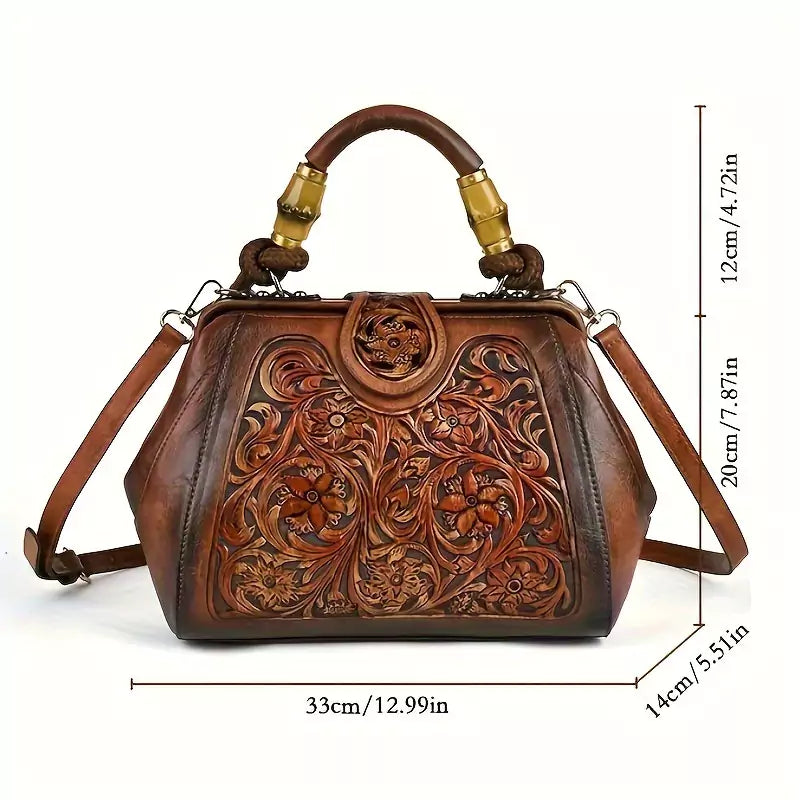 Vintage Damenhandtasche mit floralem Prägemuster, großes Fassungsvermögen, Umhängetasche &amp; Schultertasche 