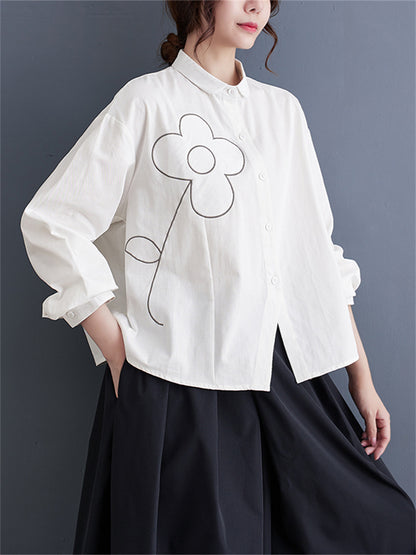 Damen-Langarmshirt mit Vintage-Blumenstickerei