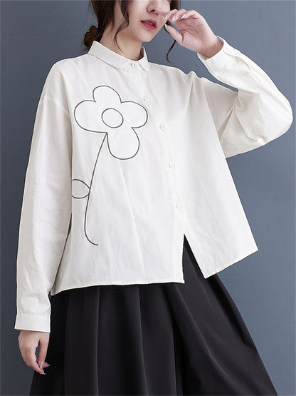 Damen-Langarmshirt mit Vintage-Blumenstickerei