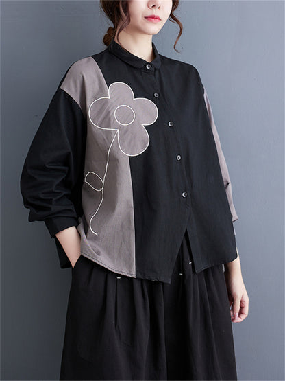 Damen-Langarmshirt mit Vintage-Blumenstickerei