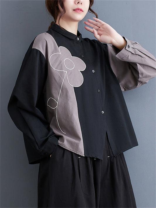 Damen-Langarmshirt mit Vintage-Blumenstickerei