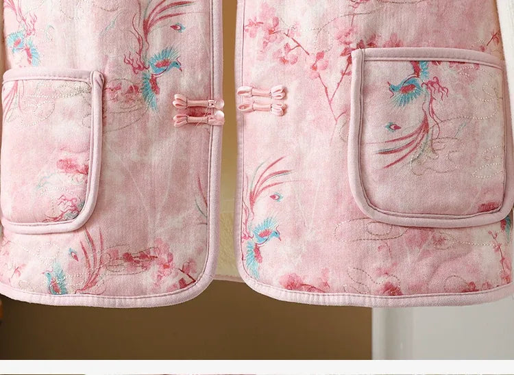 Vintage Floral Frog Button Quilted Padded Vest