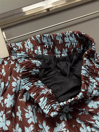 Vintage-Maxirock mit Blumenmuster und Raffungen in A-Linie