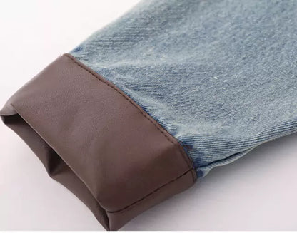 Vintage Jeansjacke mit Fransen und Patchwork-Design sowie Reverskragen