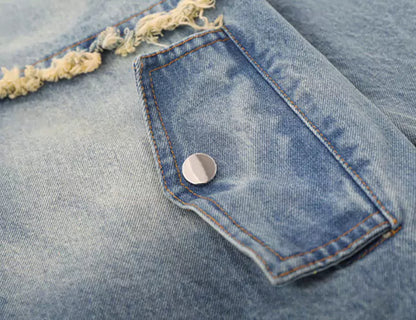 Vintage Jeansjacke mit Fransen und Patchwork-Design sowie Reverskragen