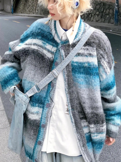 Vintage Gradient Stripe Baggy Button Down Cardigan