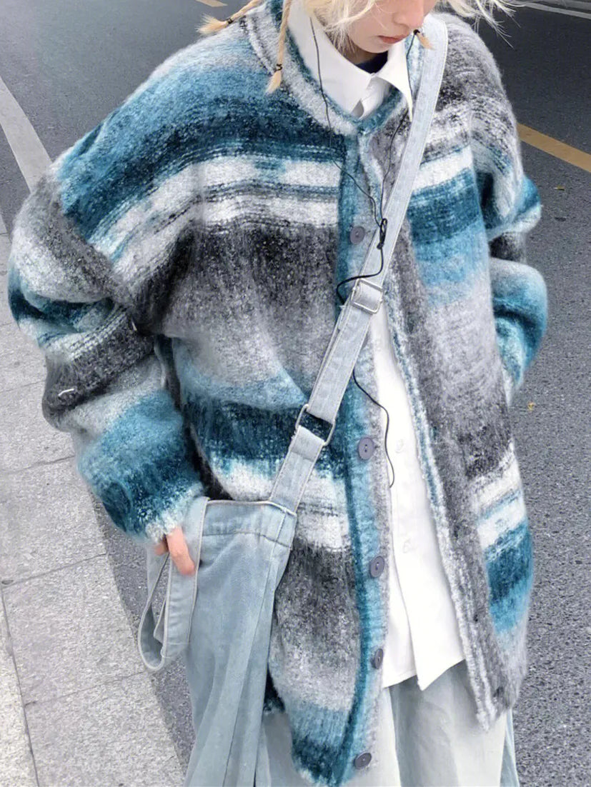 Vintage Gradient Stripe Baggy Button Down Cardigan