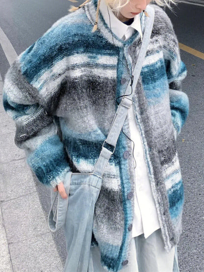 Vintage Gradient Stripe Baggy Button Down Cardigan