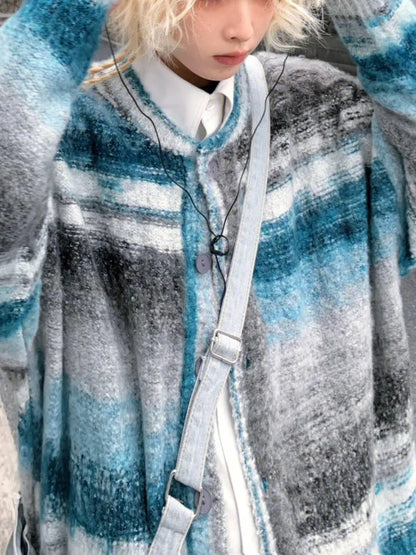 Vintage Gradient Stripe Baggy Button Down Cardigan