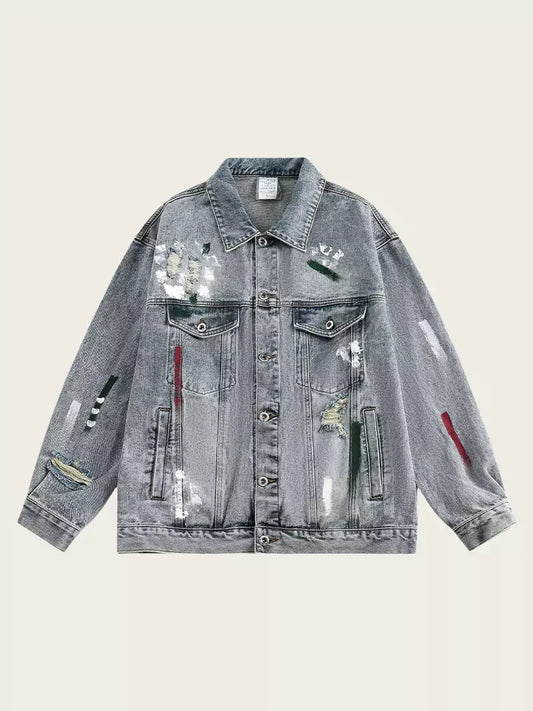 Vintage Graffiti Distressed Denim Jacket