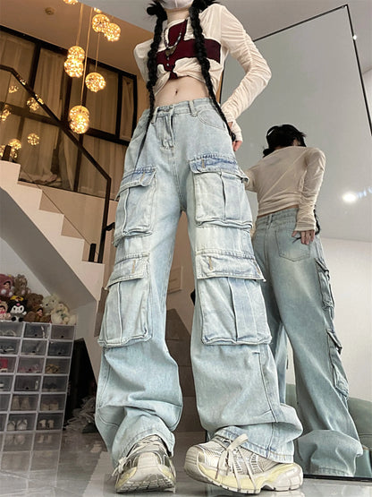 Vintage High Waist Straight Leg Cargo Jeans