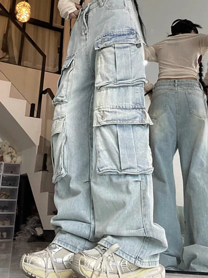 Vintage High Waist Straight Leg Cargo Jeans