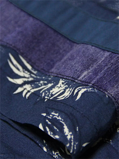 Vintage Irregular V-Neck Mid-Sleeves Printed Loose Shirt Top