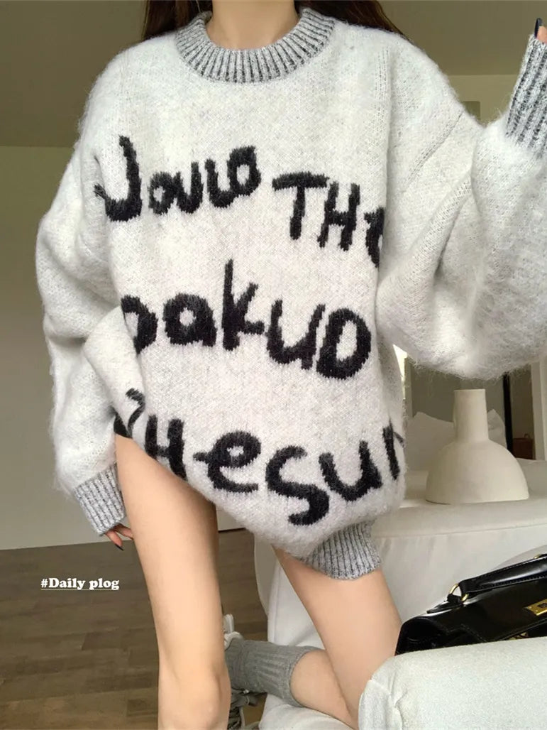 Vintage Jacquard Letter Pullover Sweater