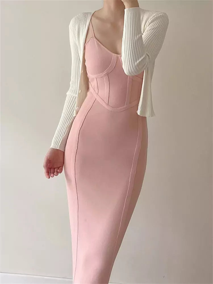 Vintage Knit Bodycon Strap Cami Dress