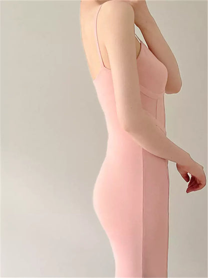 Vestido camisola ajustado de punto vintage con tirantes