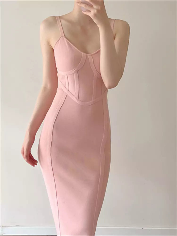 Vintage Knit Bodycon Strap Cami Dress
