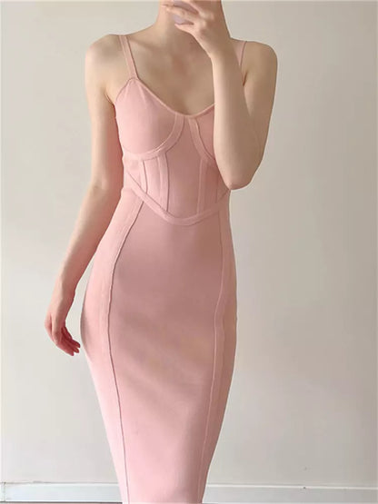 Vestido camisola ajustado de punto vintage con tirantes