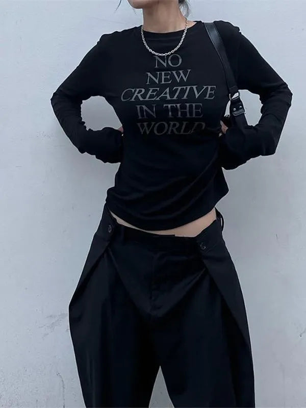 Vintage Letter Printed Long Sleeve Top