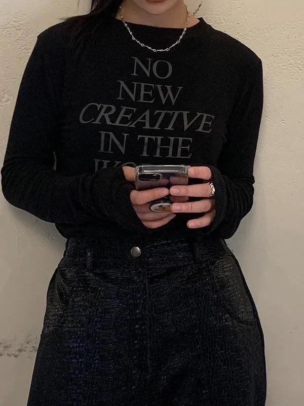 Vintage Letter Printed Long Sleeve Top