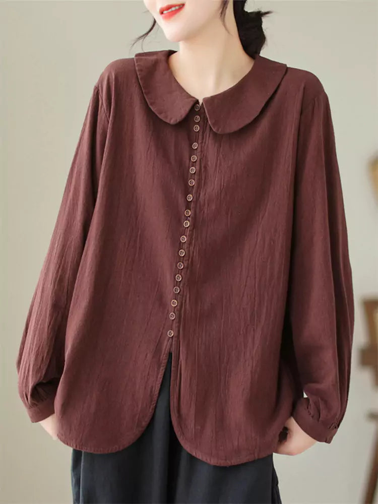 Loose Fit French Style Button Front Blouse 