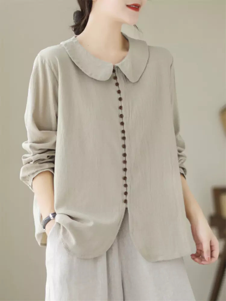 Loose Fit French Style Button Front Blouse 