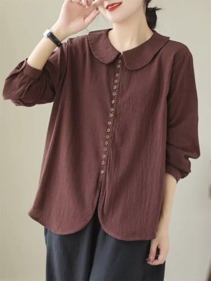 Loose Fit French Style Button Front Blouse 
