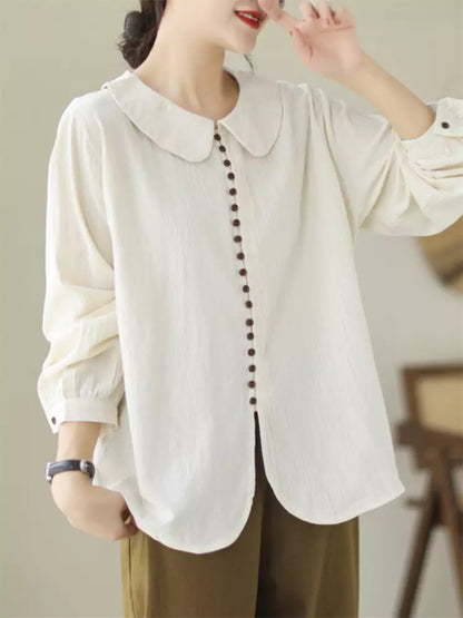 Loose Fit French Style Button Front Blouse 