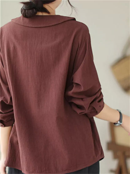 Loose Fit French Style Button Front Blouse 