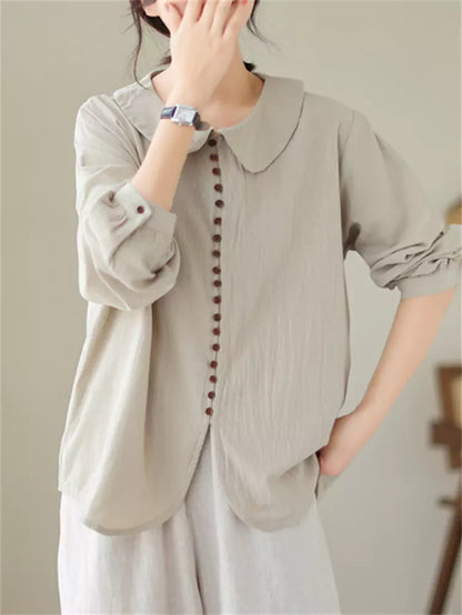 Loose Fit French Style Button Front Blouse 