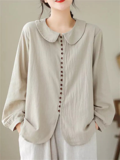 Loose Fit French Style Button Front Blouse 